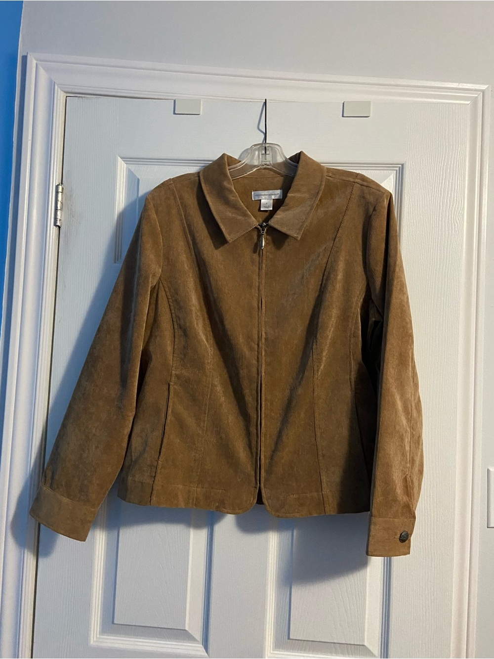 Christopher & Banks Women’s Tan Corduroy Zip Up Long Sleeve Blazer Jacket Size L